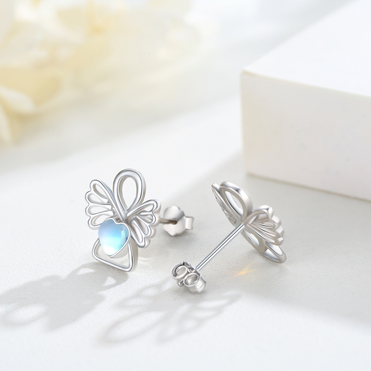 Boucles d'oreilles en argent sterling avec aile d'ange en pierre de lune-5