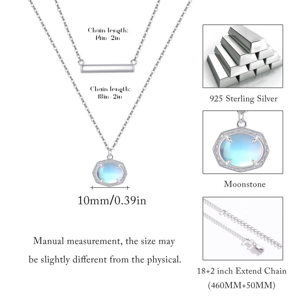 Colar em camadas de prata esterlina com pedra da lua em forma de barra e oval-5