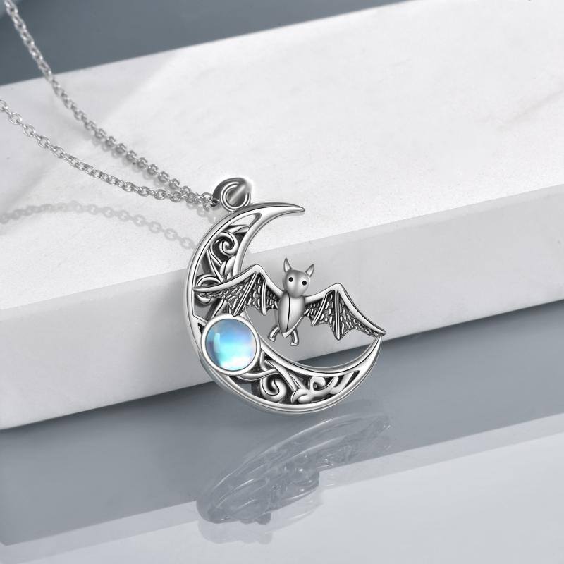 Colar de prata esterlina Moonstone Bat & Moon com nó celta para mulheres-4