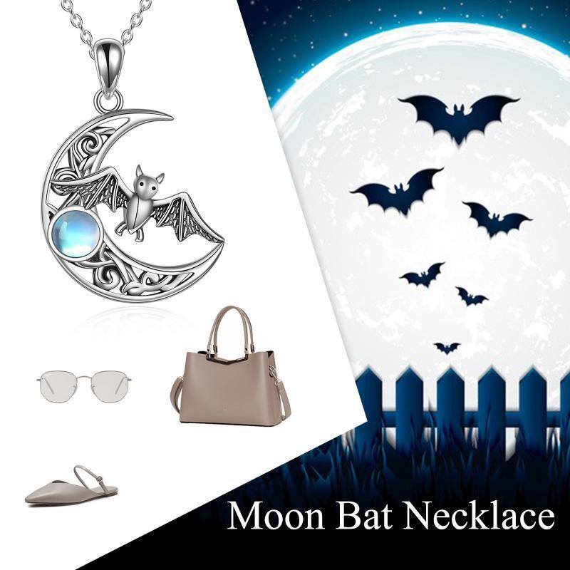 Colar de prata esterlina Moonstone Bat & Moon com nó celta para mulheres-5