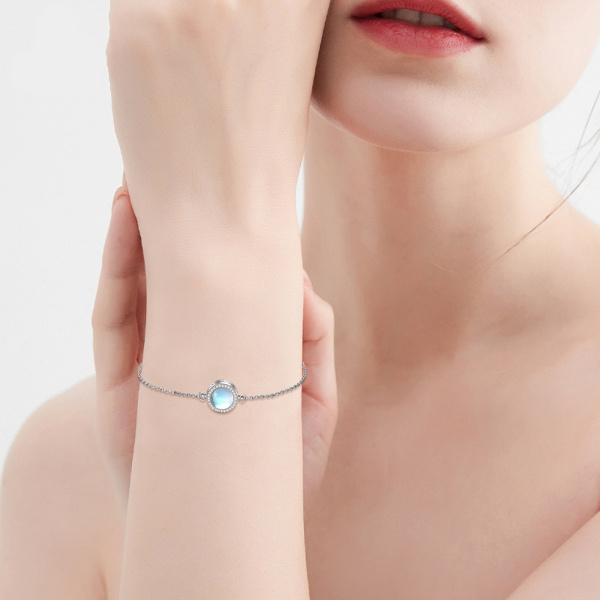 YFN Perline/pietra di luna/turchese/essonite/onice/quarzo rosa/perle nere/opale opale braccialetto per le donne in argento sterling S925 bracciale regolabile da spiaggia gioielli, 7+2 inch, Argento