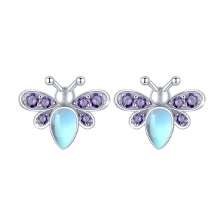 Sterling Silver Moonstone Bee Stud Earrings-44