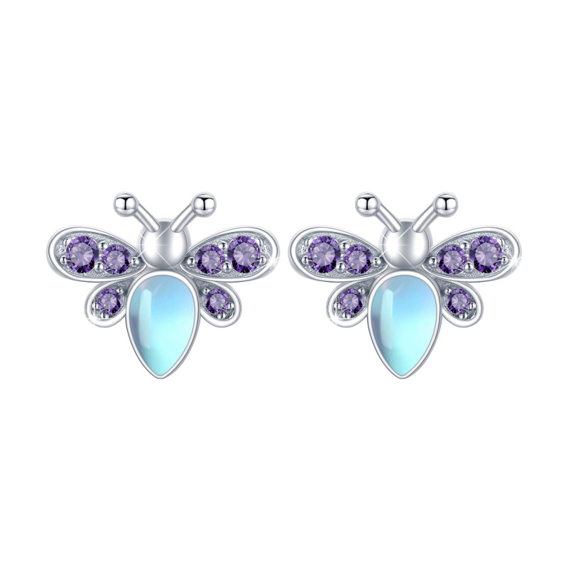Sterling Silver Moonstone Bee Stud Earrings-17