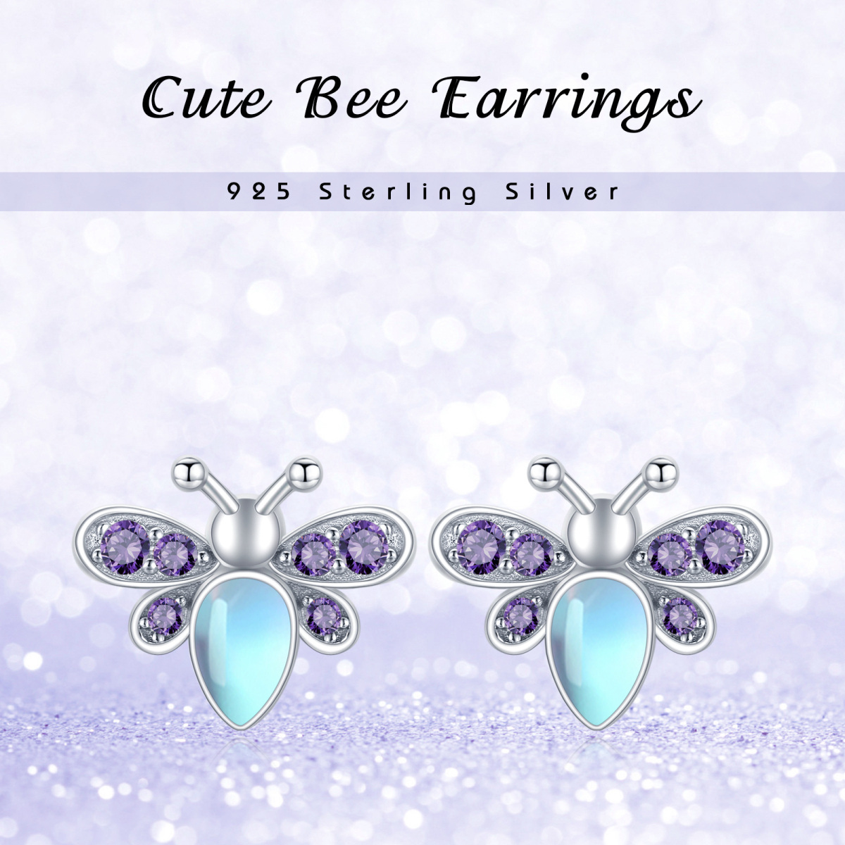 Boucles d'oreilles abeille en argent Sterling Moonstone-6