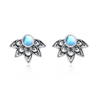 Sterling Silver Moonstone Blue Lotus Stud Earrings-6