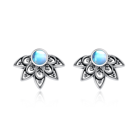 Orecchini a bottone in argento sterling con pietra di luna e loto blu