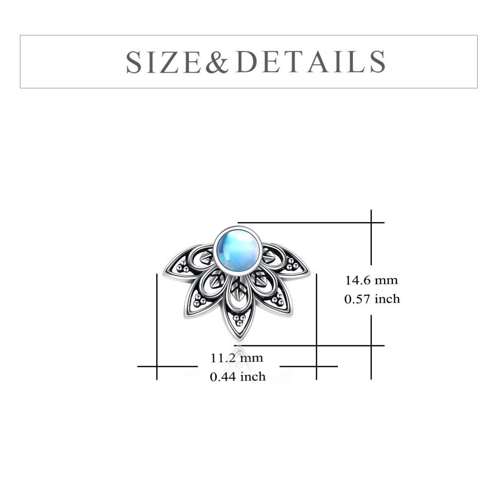 Orecchini a bottone in argento sterling con pietra di luna e loto blu-5