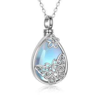 Sterling Silver Moonstone Butterfly & Drop Shape Urn Necklace for Ashes with Engraved Word-17