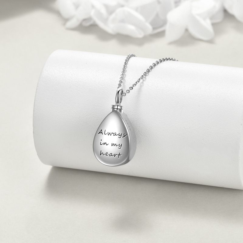 Colar de urna em forma de gota de borboleta com pedra da lua e prata de lei para cinzas com palavra gravada-4