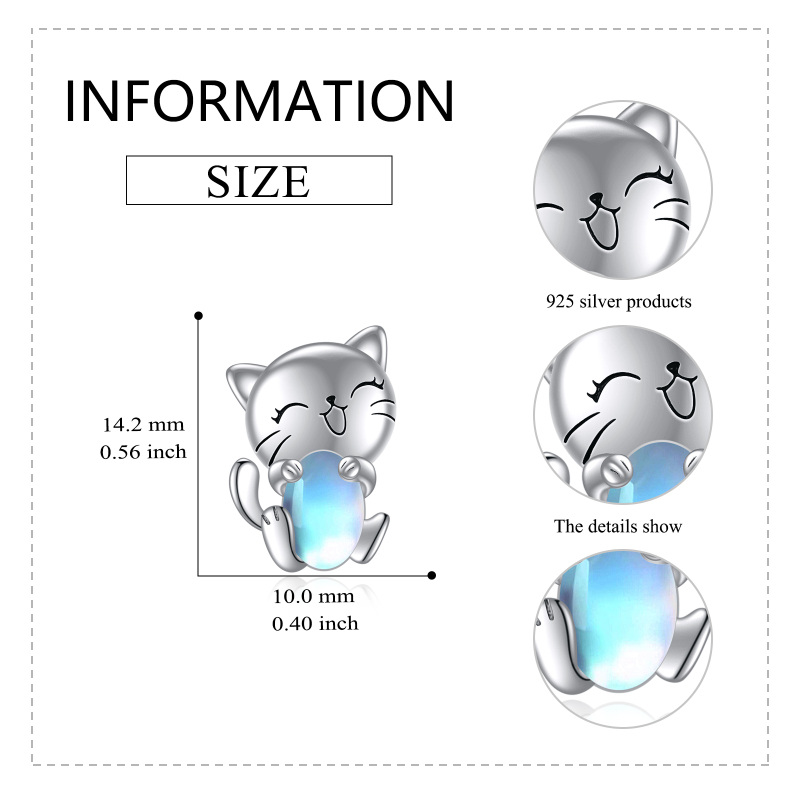 أقراط أذن من الفضة الإسترلينية بتصميم قطة من حجر القمر-6