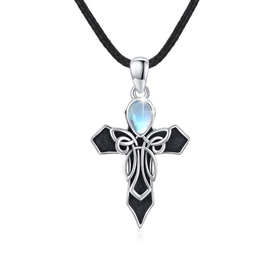 Collana da uomo con nodo celtico in pietra di luna in argento sterling