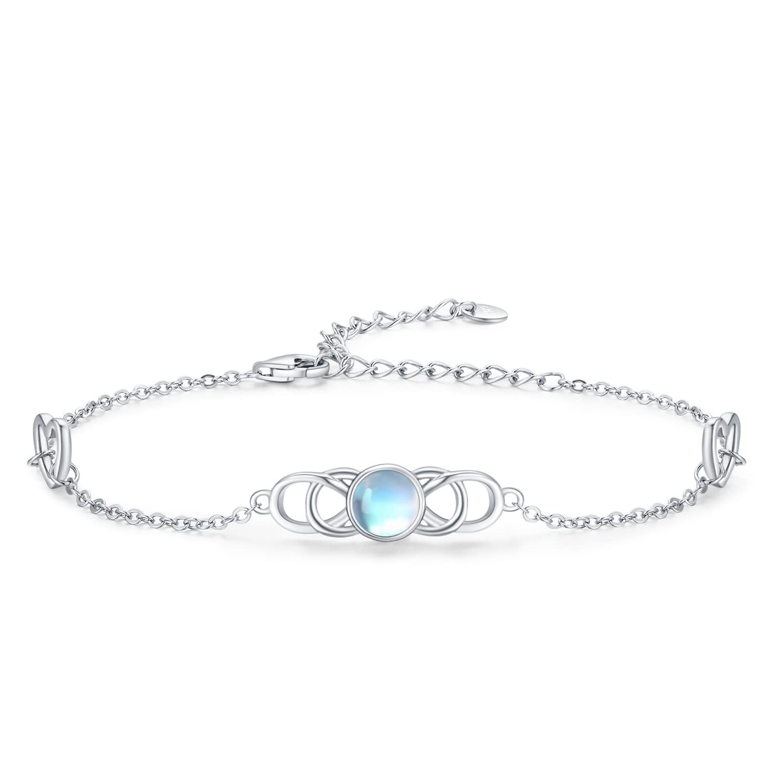 Sterling Silver Moonstone Celtic Knot & Heart Pendant Bracelet