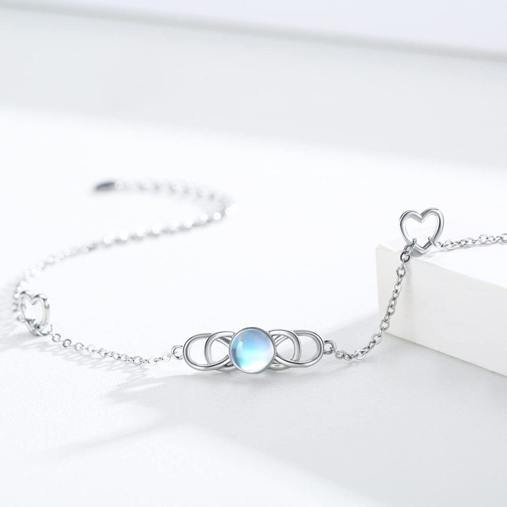 Sterling Silver Moonstone Celtic Knot & Heart Charm Bracelet-3