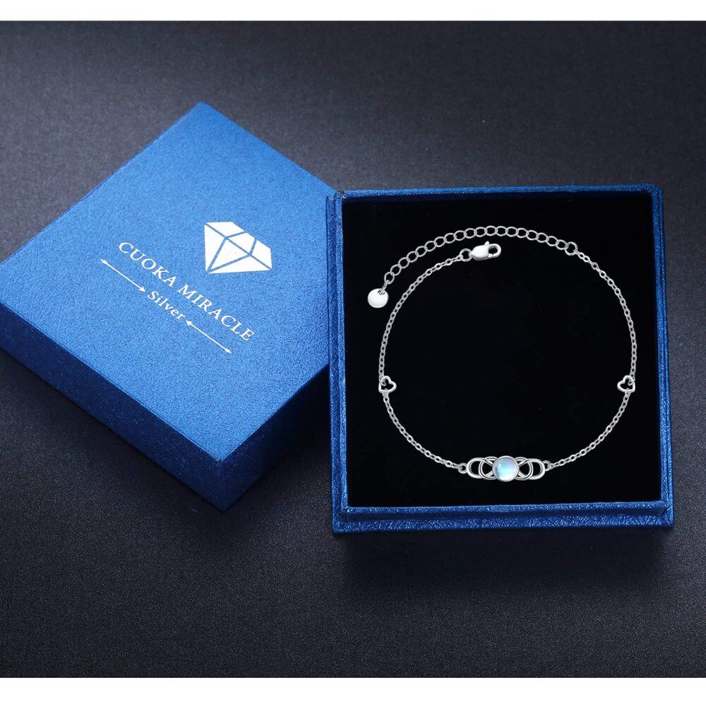 Sterling Silver Moonstone Celtic Knot & Heart Charm Bracelet-6