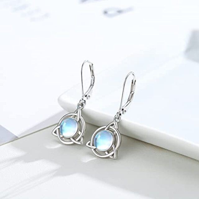 Sterling Silver Moonstone Celtic Knot Lever-back Earrings-4