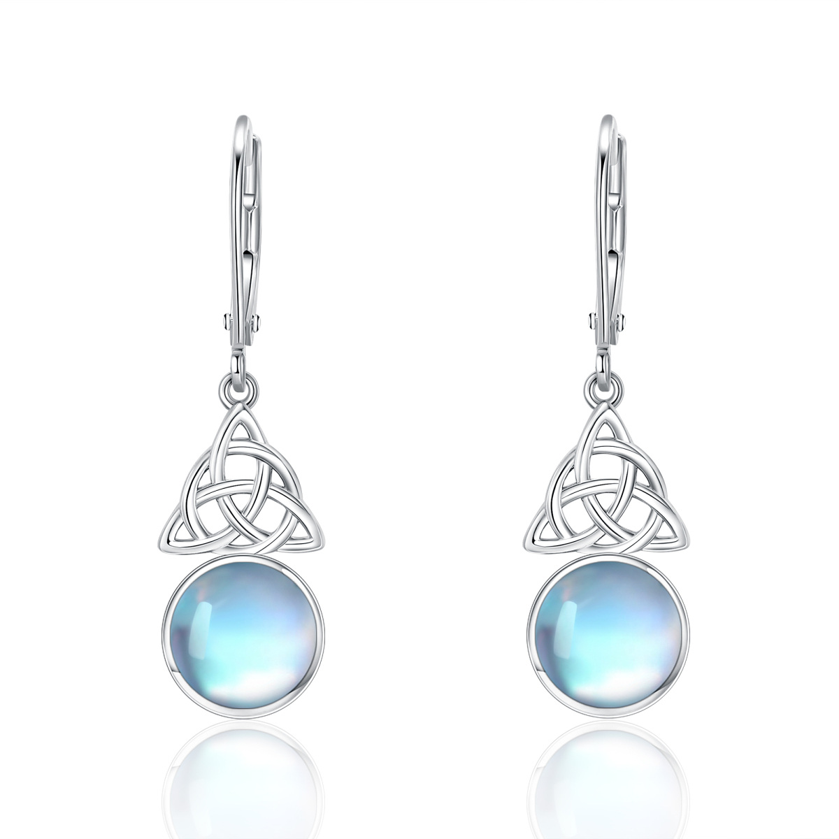 Sterling Silver Moonstone Celtic Knot Lever-back Earrings-1