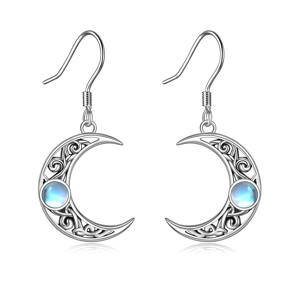 Orecchini pendenti con nodo celtico e pietra di luna in argento sterling per donna-1