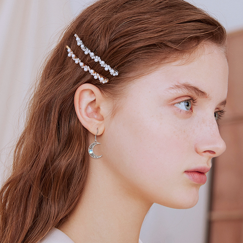 Sterling Silver Moonstone Celtic Knot & Moon Drop Earrings for Women-2