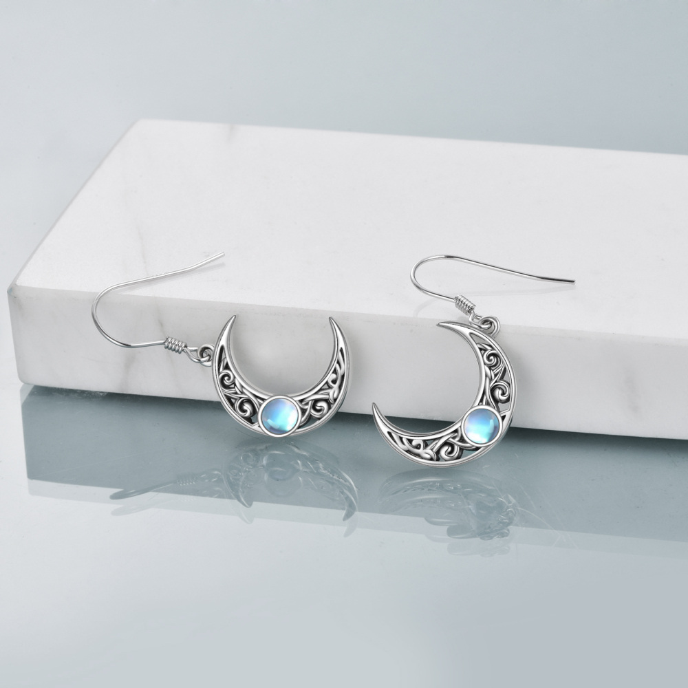 Orecchini pendenti con nodo celtico e pietra di luna in argento sterling per donna-3