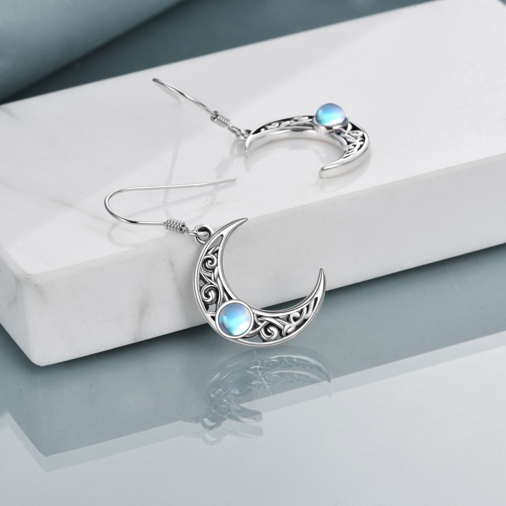 Orecchini pendenti con nodo celtico e pietra di luna in argento sterling per donna-4