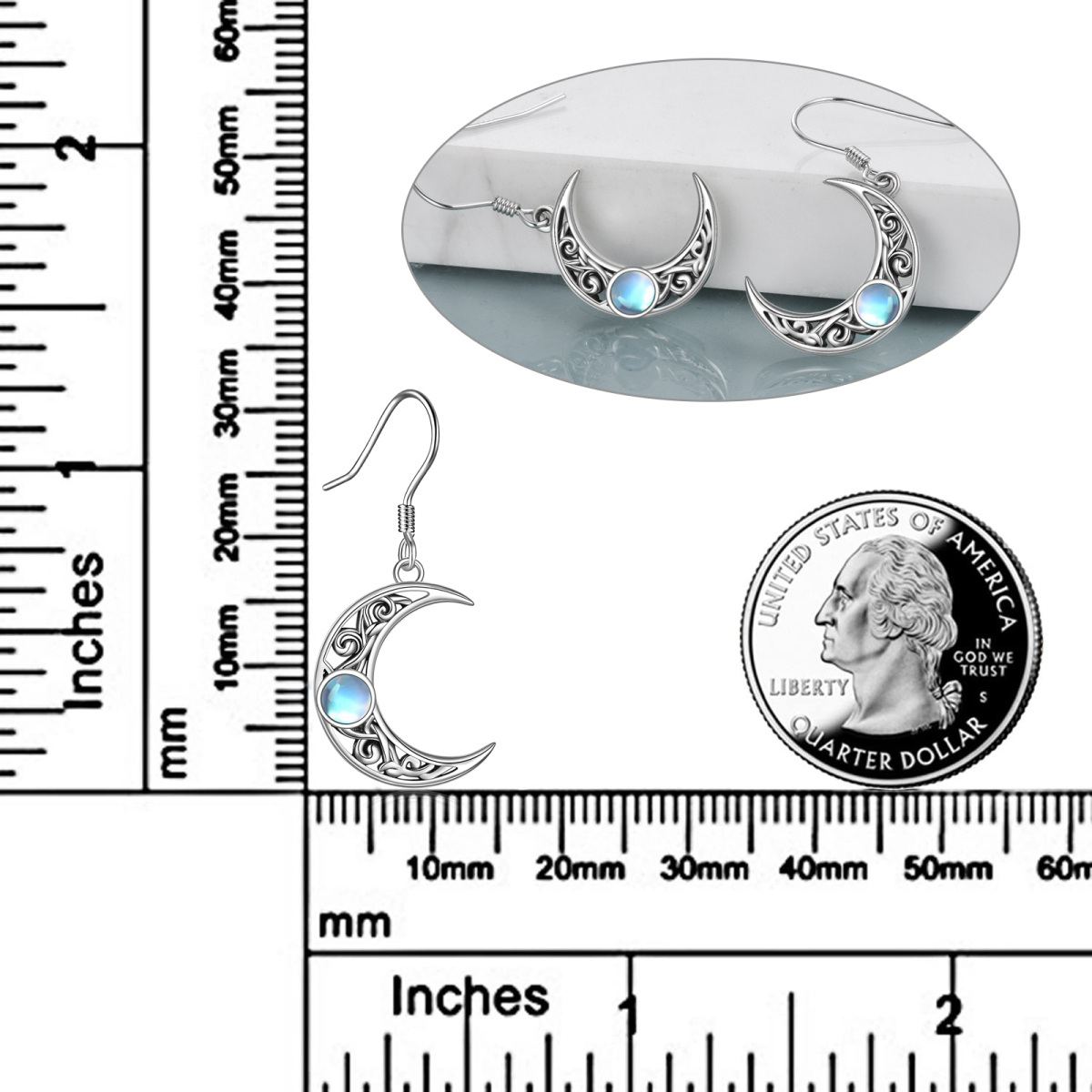 Sterling Silber Mondstein Keltischer Knoten & Mond Tropfen Ohrringe-5