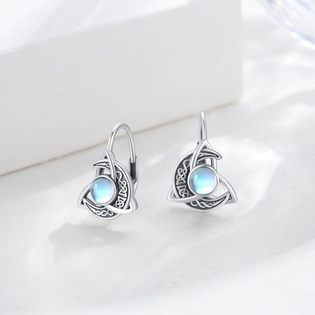 Sterling Silver Moonstone Celtic Knot and Moon Lever-back Earrings-4