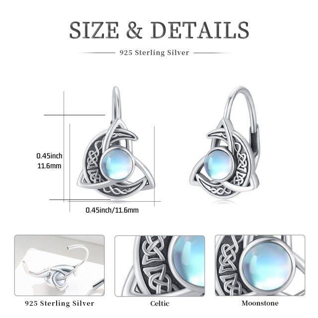 Sterling Silver Moonstone Celtic Knot and Moon Lever-back Earrings-6