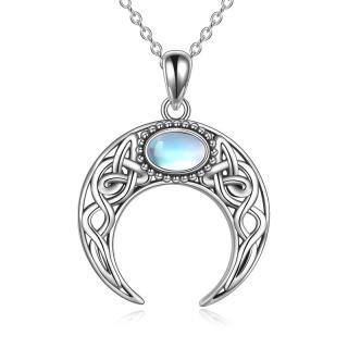 Sterling Silver Moonstone Celtic Knot & Moon Pendant Necklace-5