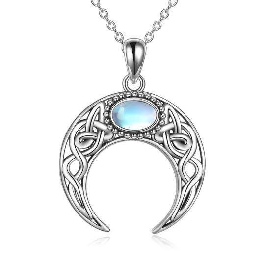 Sterling Silver Moonstone Celtic Knot & Moon Pendant Necklace