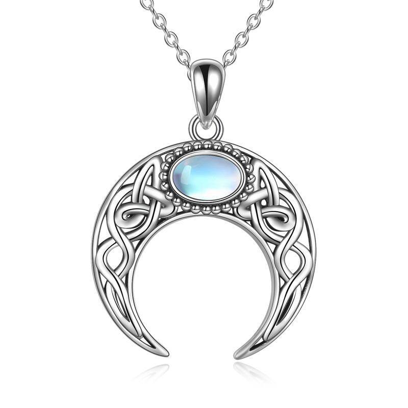 Sterling Silver Moonstone Celtic Knot & Moon Pendant Necklace-20