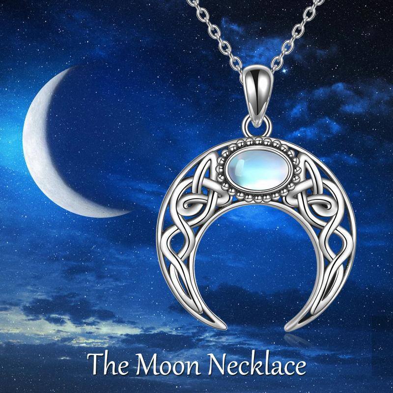 Sterling Silver Moonstone Celtic Knot & Moon Pendant Necklace-3