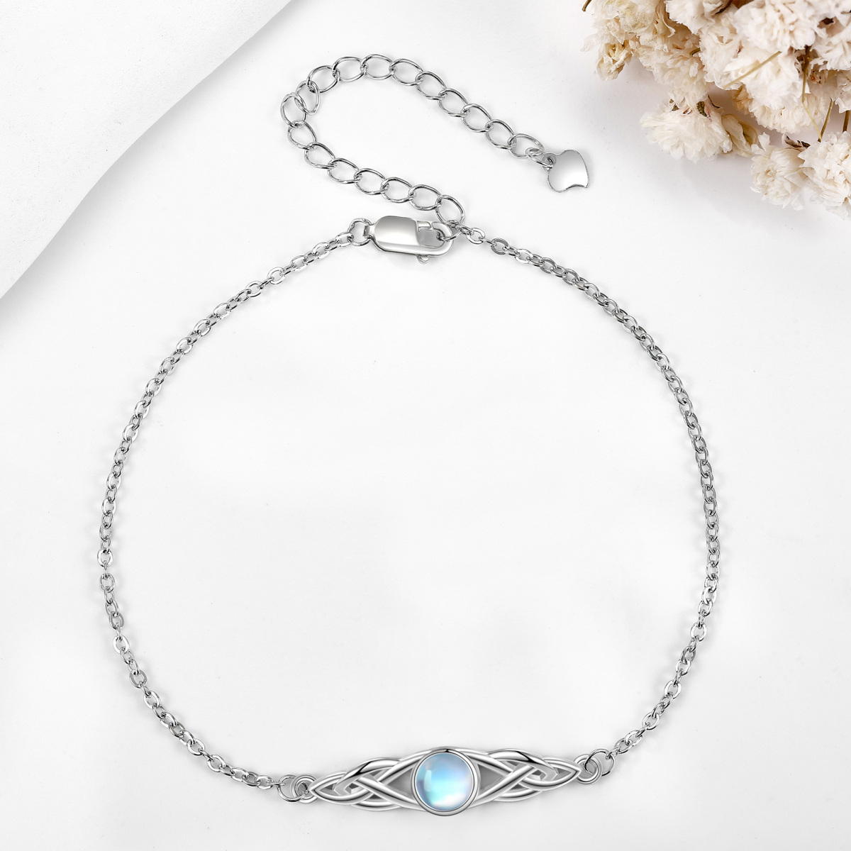 Sterling Silver Moonstone Celtic Knot Pendant Bracelet-3