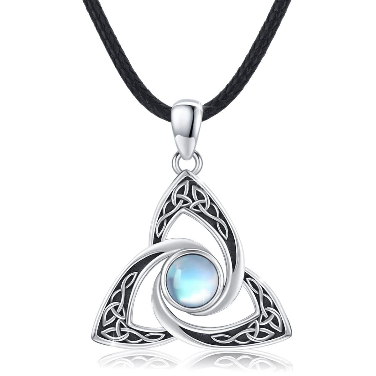 Sterling Silver Moonstone Celtic Knot Pendant Necklace for Men-1