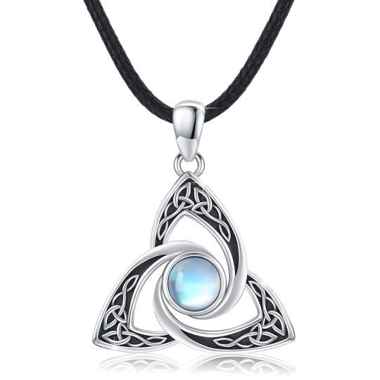 Sterling Silver Moonstone Celtic Knot Pendant Necklace for Men