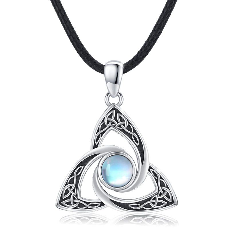 Sterling Silver Moonstone Celtic Knot Pendant Necklace for Men-4