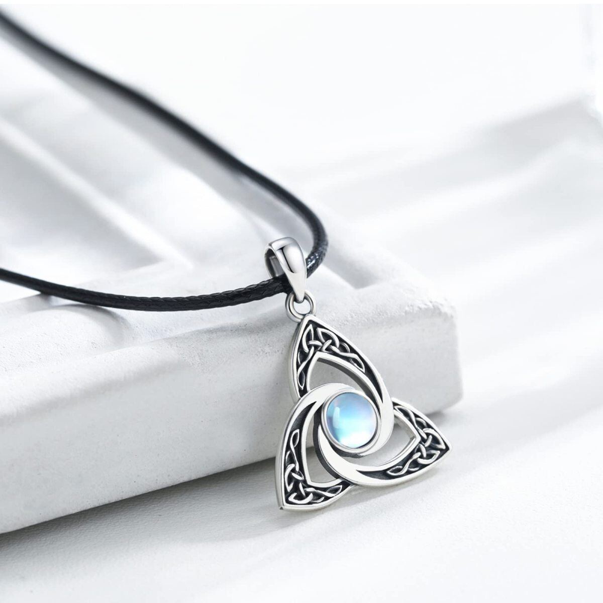 Sterling Silver Moonstone Celtic Knot Pendant Necklace for Men-3