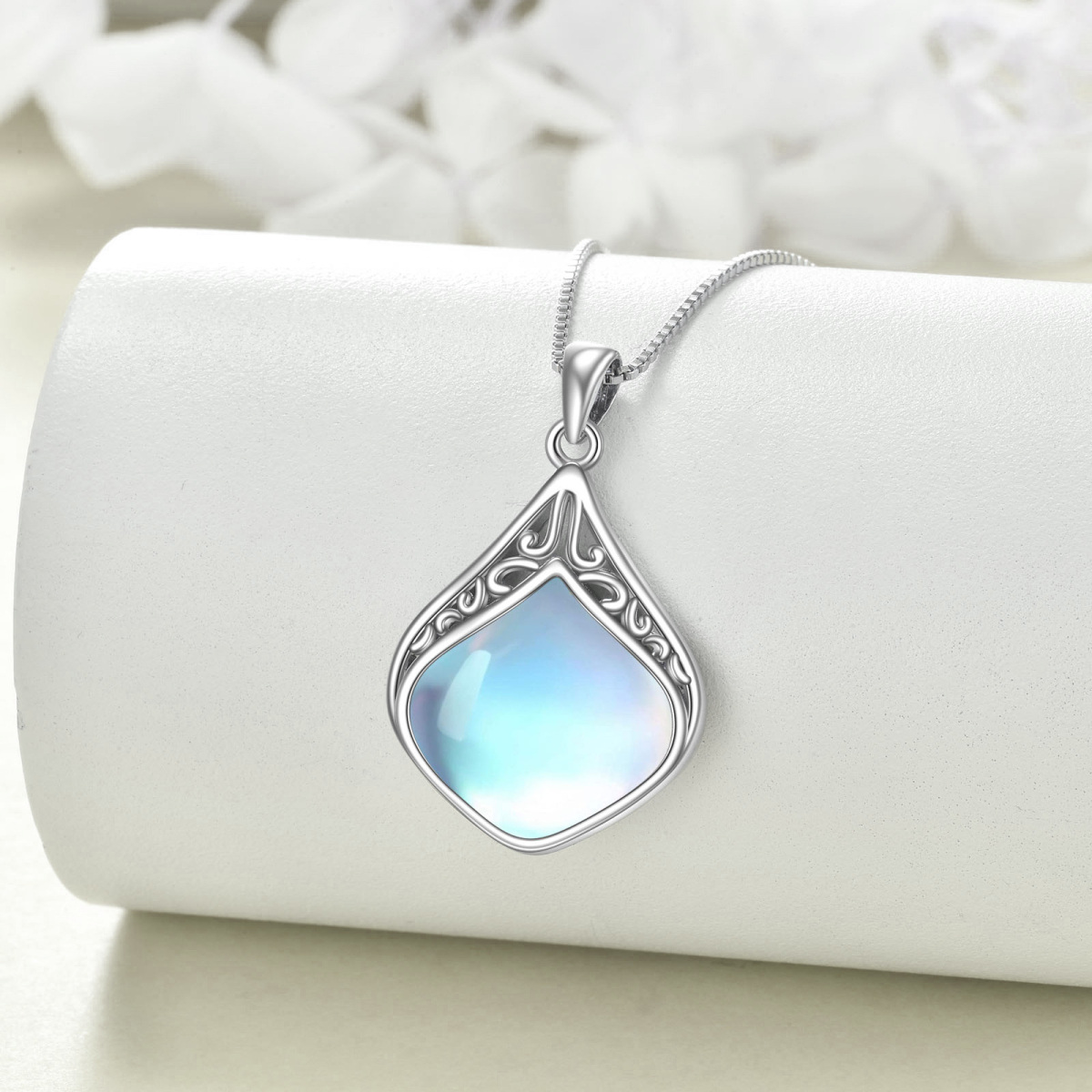 Sterling Silver Moonstone Celtic Knot Pendant Necklace-2