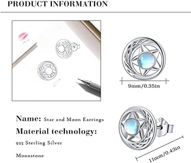 Sterling Silber Mondstein Keltischer Knoten & Stern Ohrstecker-4