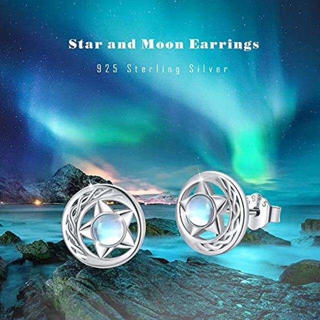 Boucles d'oreilles en argent sterling avec nœud celtique et étoile en pierre de lune-5