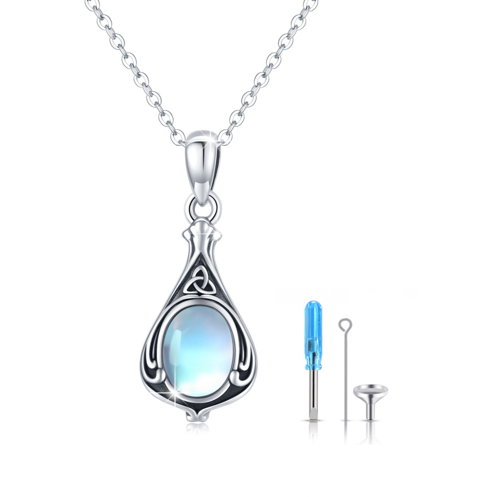 Sterling Silver Moonstone Celtic Knot & Triforce Urn Necklace for Ashes-1