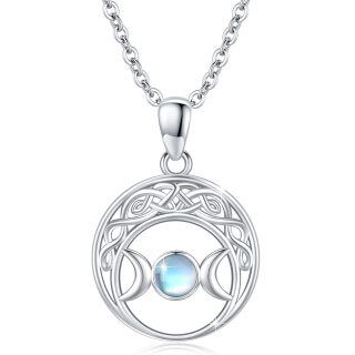 Sterling Silver Moonstone Celtic Knot & Triple Moon Goddess Pendant Necklace-4