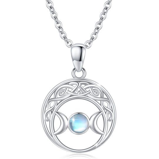 Sterling Silver Moonstone Celtic Knot & Triple Moon Goddess Pendant Necklace