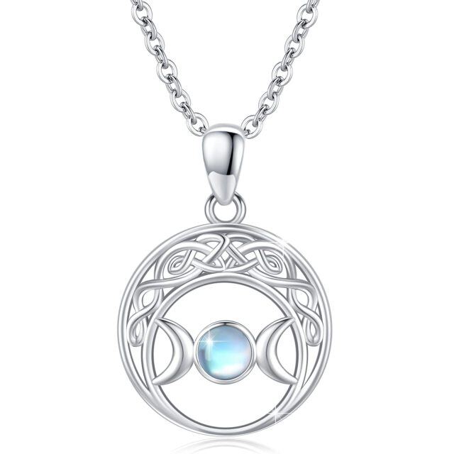 Collier en argent sterling avec nœud celtique en pierre de lune et pendentif triple déesse-1