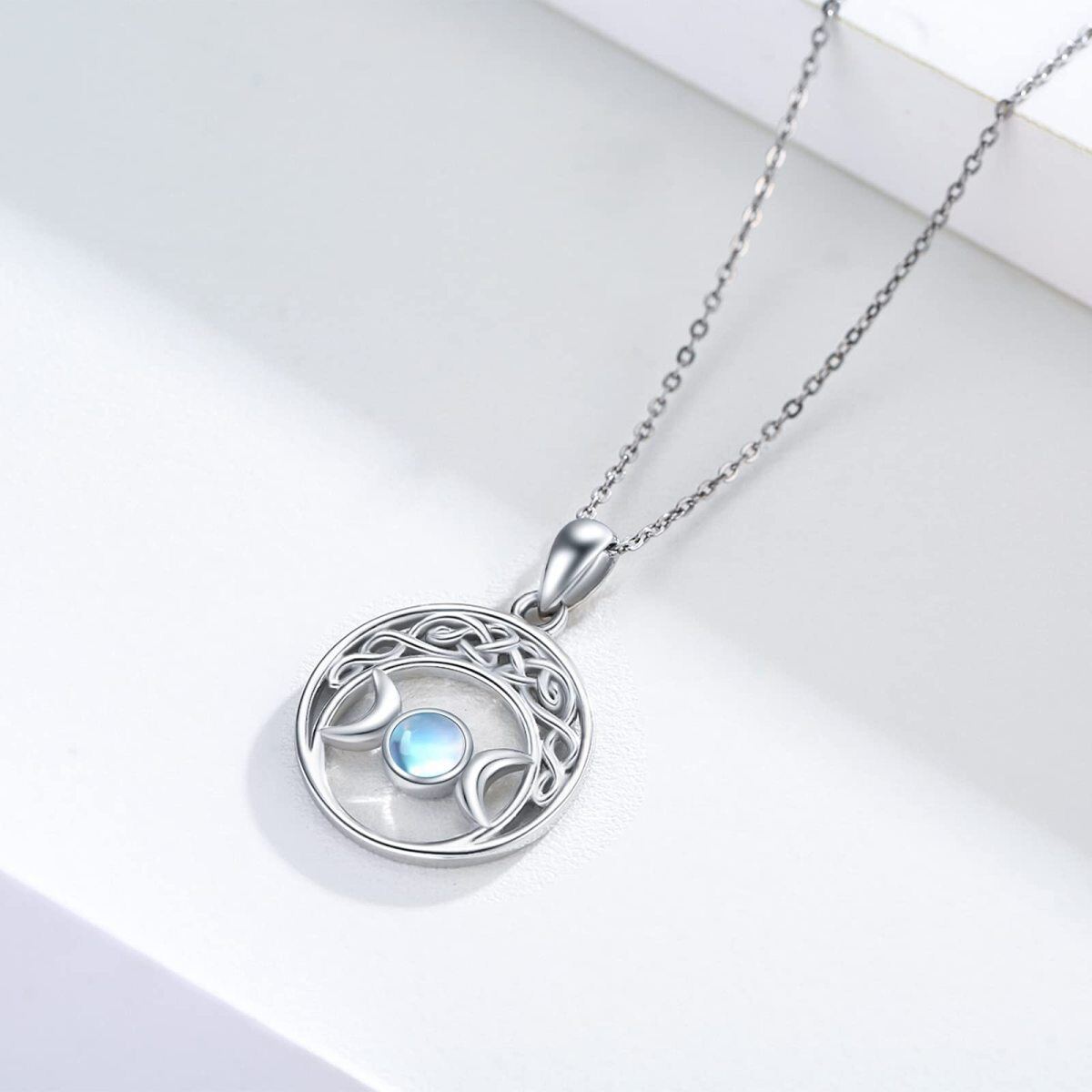 Sterling Silver Moonstone Celtic Knot & Triple Moon Goddess Pendant Necklace-5