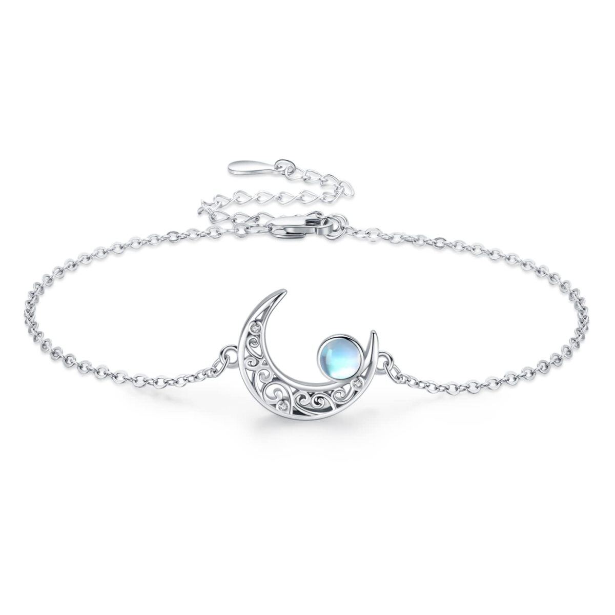 Pulsera de plata de ley con colgante de luna celta y piedra lunar para mujeres y niñas-1