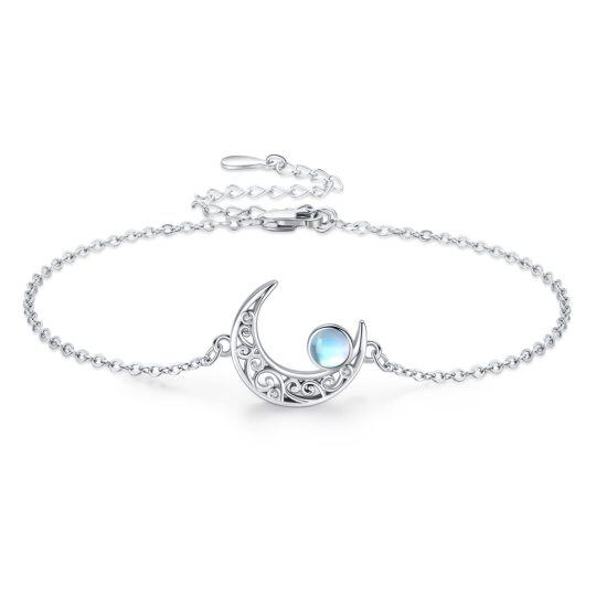 Sterling Silver Moonstone Celtic Moon Pendant Bracelet for Women Girls