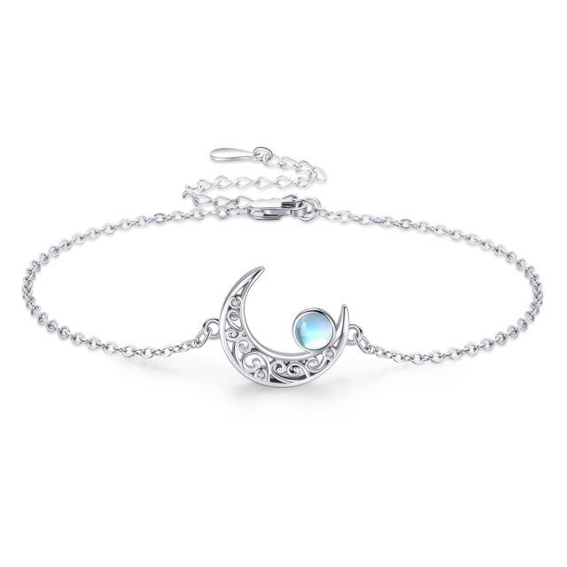 Sterling Silver Moonstone Celtic Moon Pendant Bracelet for Women Girls-1