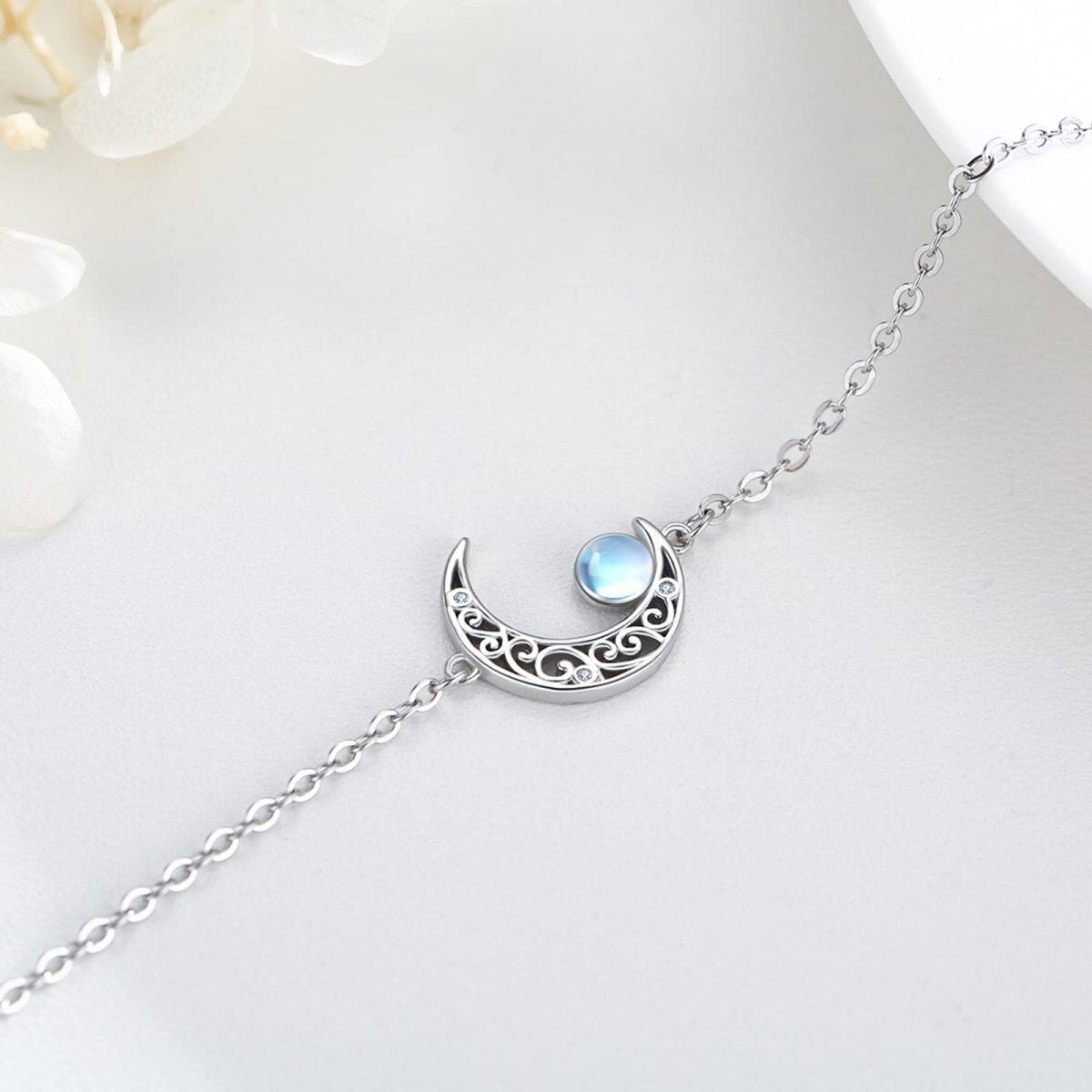 Pulsera de plata de ley con colgante de luna celta y piedra lunar para mujeres y niñas-4