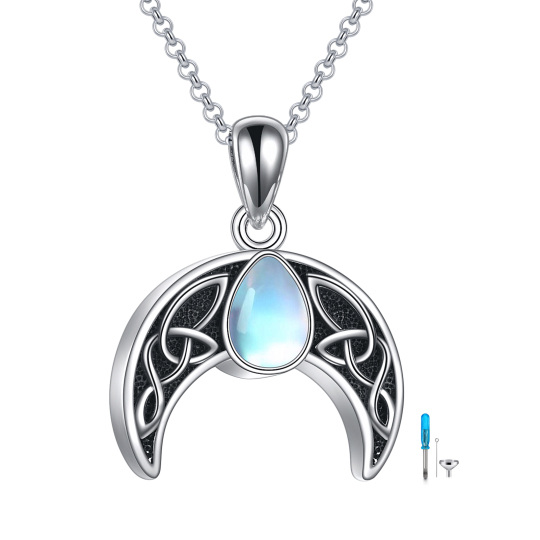 Sterling Silver Moonstone Celtic Knot & Moon Urn Necklace for Ashes for Women Men