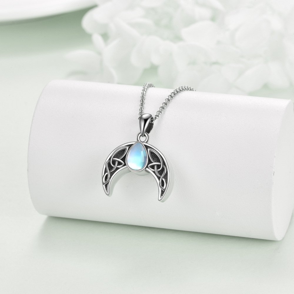 Sterling Silver Moonstone Celtic Knot & Moon Urn Necklace for Ashes for Women Men-3